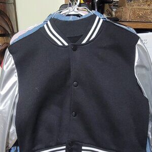 Vinyl sleeve bomber style jacket
